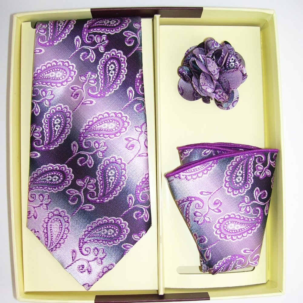 St. Patrick Pink Paisley Necktie Hanky Flower Set